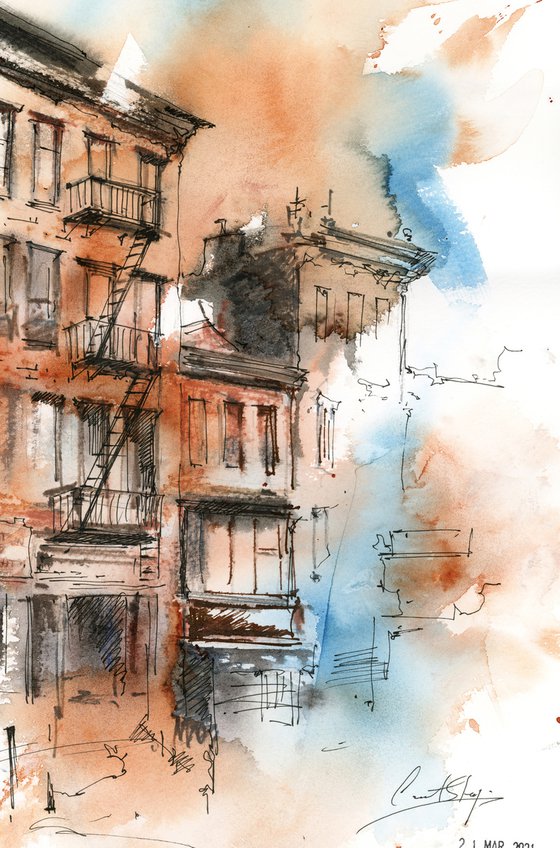 New York - Architecture Sketch Mixed Media