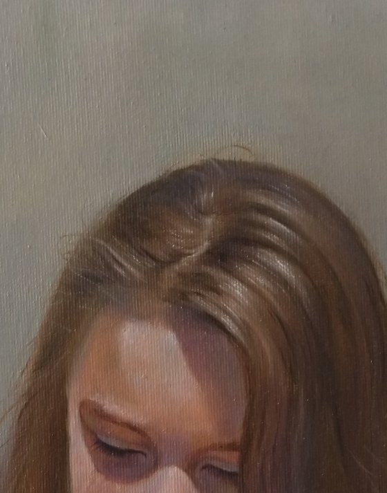 Beautiful girl (36x44cm, oil/canvas, impressionistic figure)
