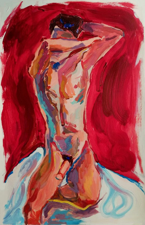 Male Nude in Red Interior