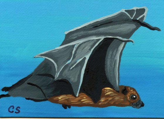 ACEO ATC Original Miniature Painting Flying Fox Bat Wildlife Art-Carla Smale