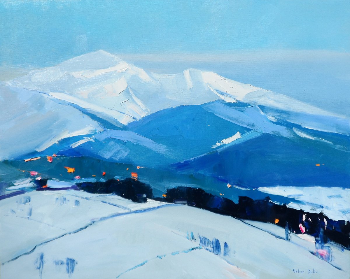 Impressionistic Landscape Oil Painting By Yehor Dulin, 30 X 24", " ?vening In The Mountains ", Original Artwork