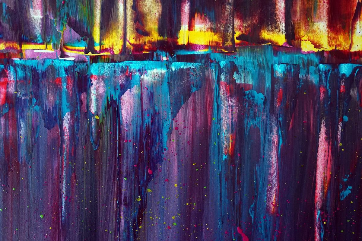 Abstract Painting 780 1 Fireworks in the City 05 (Artwork on Paper 70/50) Acrylic painting by Richard Vloemans | Artfinder