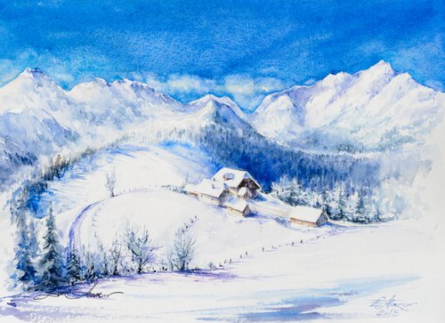 Winter mountain landscape. by Eve Mazur