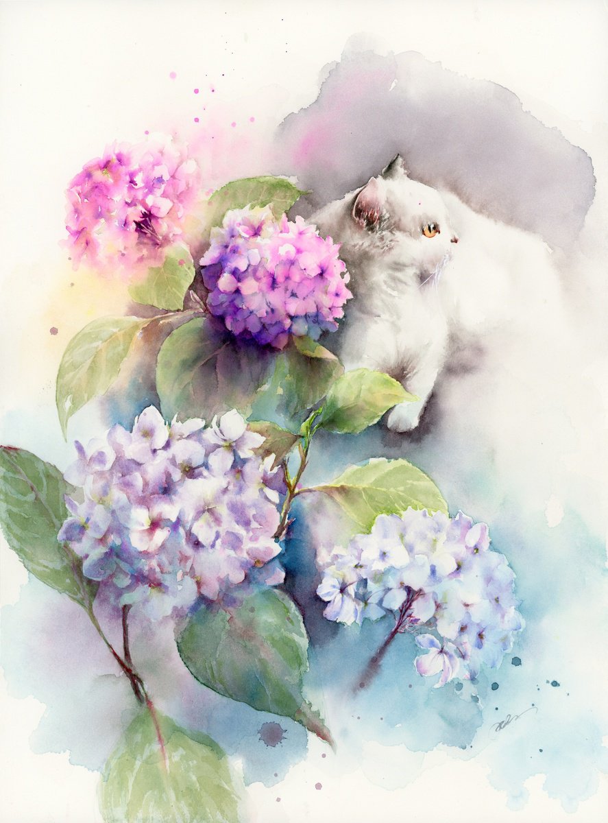 Expressive Animal Watercolour By Cecilia Xiao, 12 X 16, Lazy Afternoon, Original Artwork