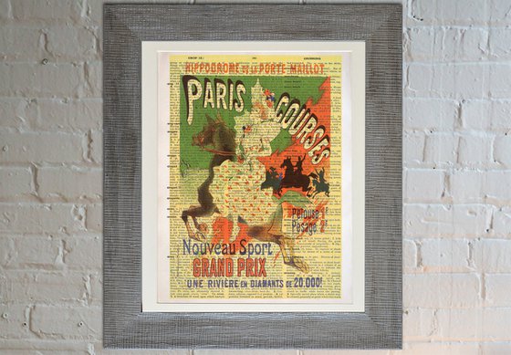 Hippodrome de la Porte Maillot - Paris Courses - Collage Art Print on Large Real English Dictionary Vintage Book Page