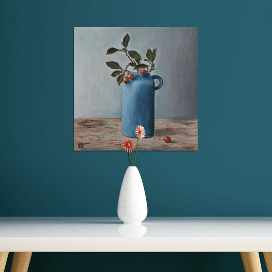 Blue Vase And Berries