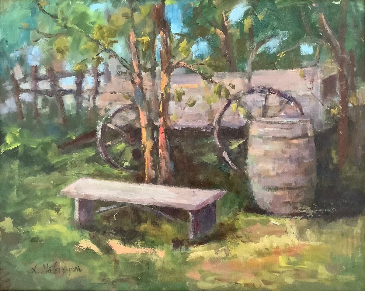 Impressionistic Landscape Oil Painting By Lia Matevosyan Haselton, 27 X 23", Shady Spot, Original Artwork