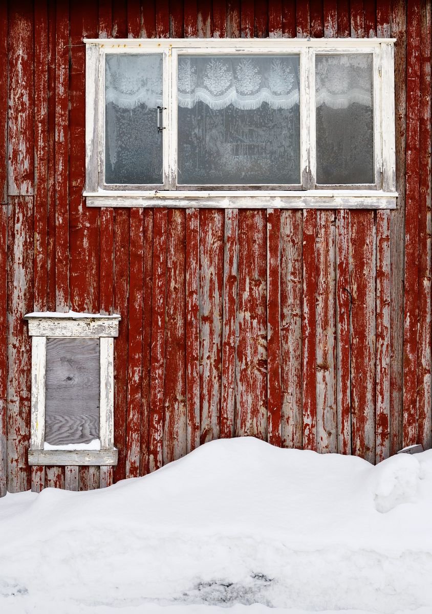 Graphic Cityscapes Photograph By Tom Hanslien, 33 X 47", Red Wall In Mosjoen, Norway Ii, Original Artwork