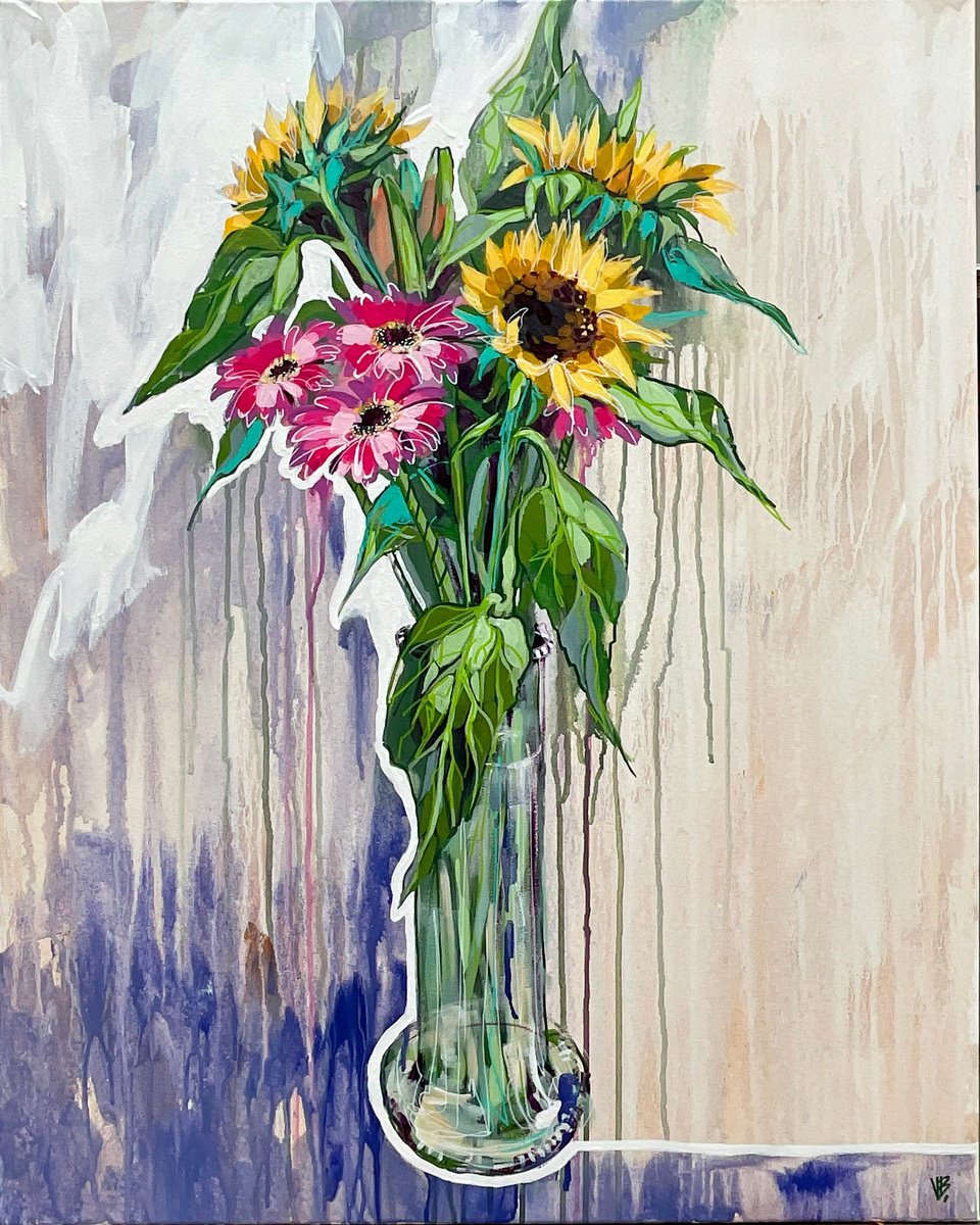 Expressive Botanical Acrylic Painting By Volha Belevets, 29 X 36", Dialogues Of Light And Bloom, Original Artwork