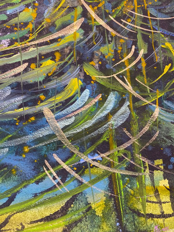 Reeds on the river. Painting from nature