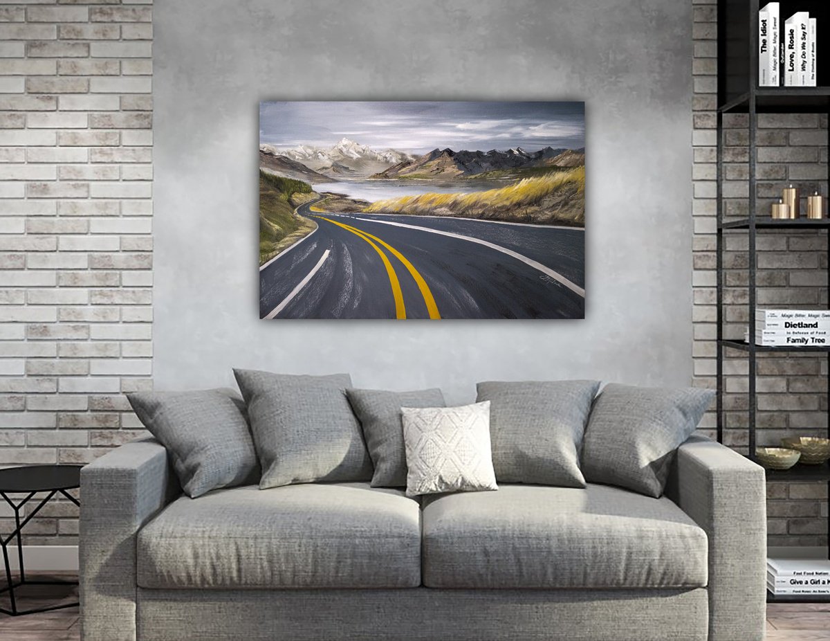 Impressionistic Landscape Oil Painting By Tetiana Tiplova, 35 X 24", The Road., Original Artwork