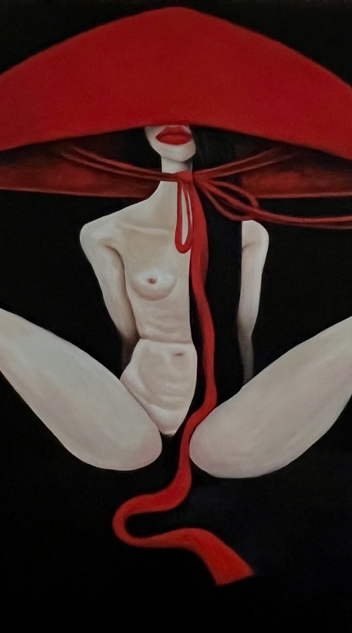 Nude in a red hat by Ta Byrne