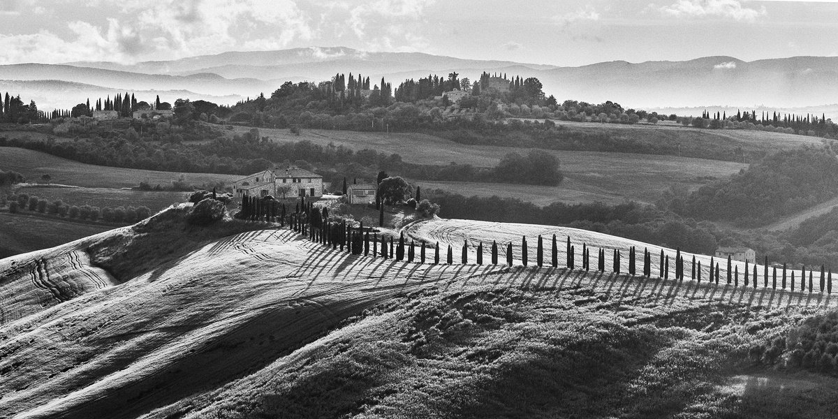Photorealistic Landscape Photograph By Peter Zelei, 59 X 31", Rolling Hills Of Tuscany, Original Artwork