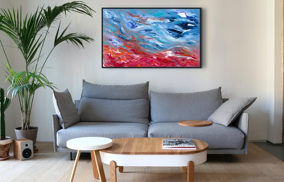 Abstract Landscape Oil Painting By Davide De Palma, 39 X 24, Restless Calm Ii, Original Artwork