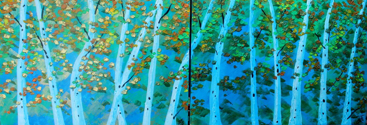  Aspens Diptych By Paul J Best, 47 X 17, Artwork For Sale On Artfinder