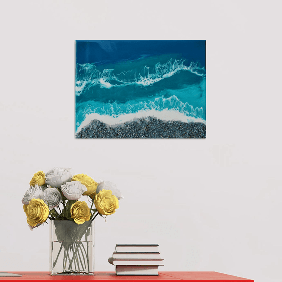 Blue shell beach - original seascape epoxy resin artwork