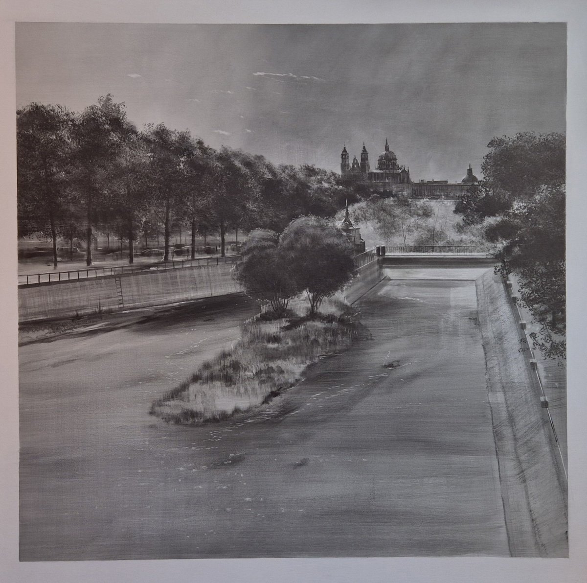 Expressive Cityscapes Oil Painting By Rafael Carrascal, 39 X 39", La Almudena, Original Artwork