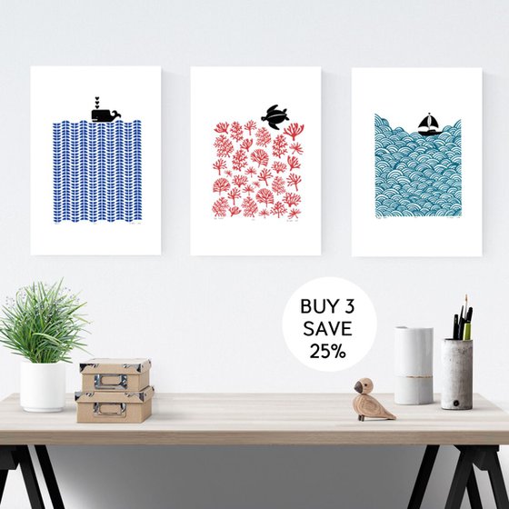 3 x A3 size Unframed Print Bundle - SAVE 25% for Worldwide Delivery