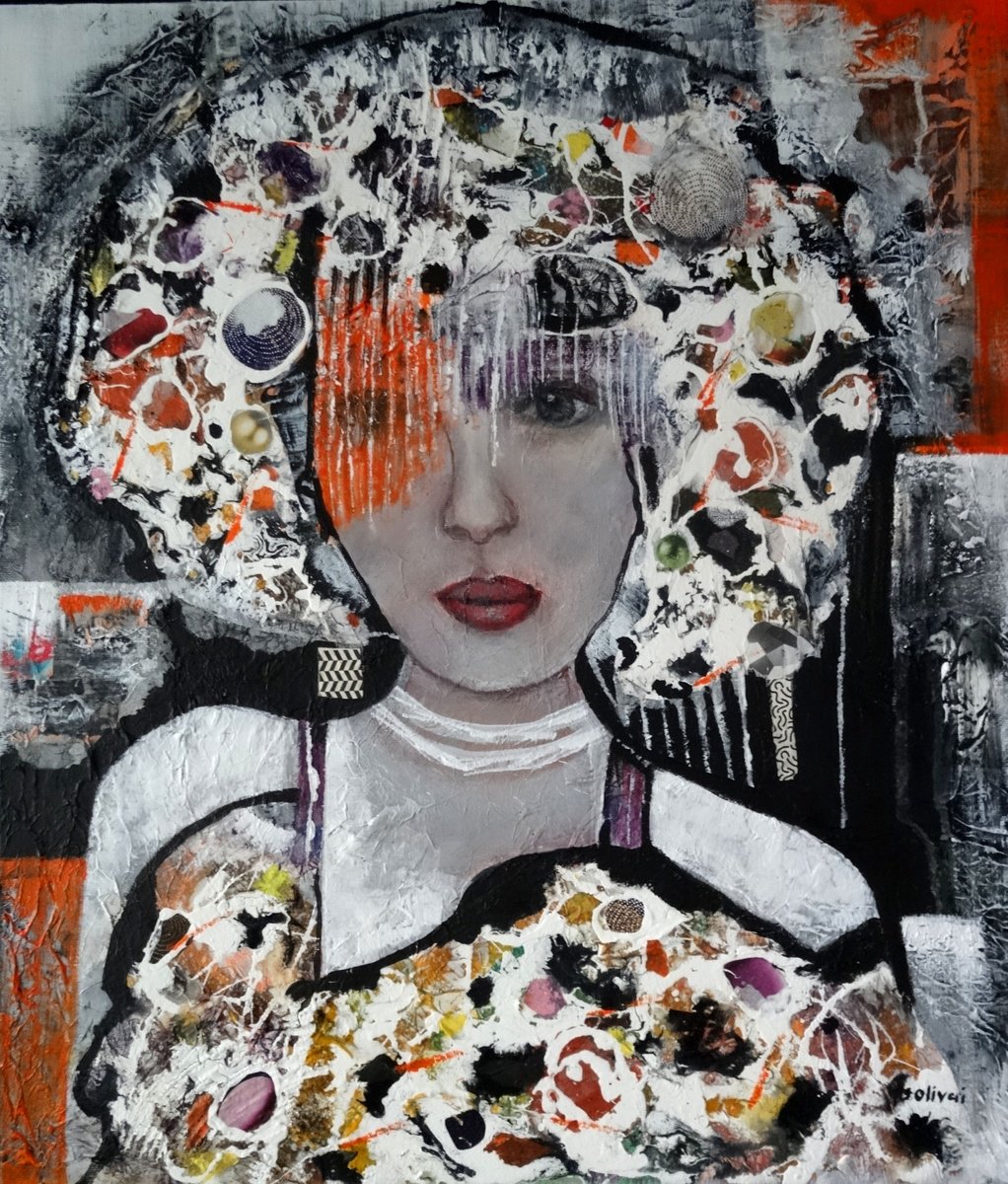 Expressive Portrait Acrylic Painting By Sylvie Oliveri, 24 X 28", Portrait Of Woman : Francesca, Original Artwork