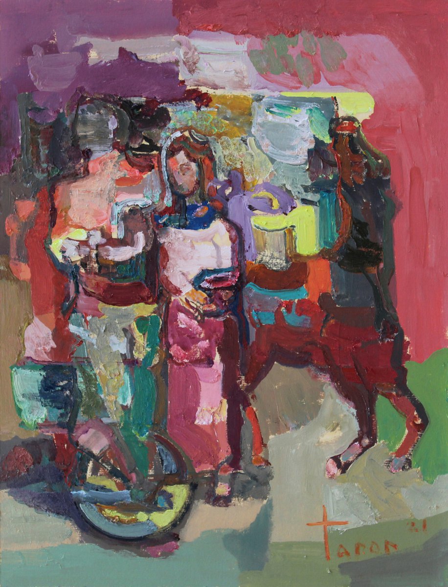 Abstract Oil Painting By Taron Khachatryan, 10 X 13", The Path To The Future, Original Artwork