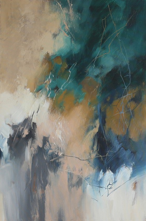"Consonance 4" Abstract acrylic teal blue art