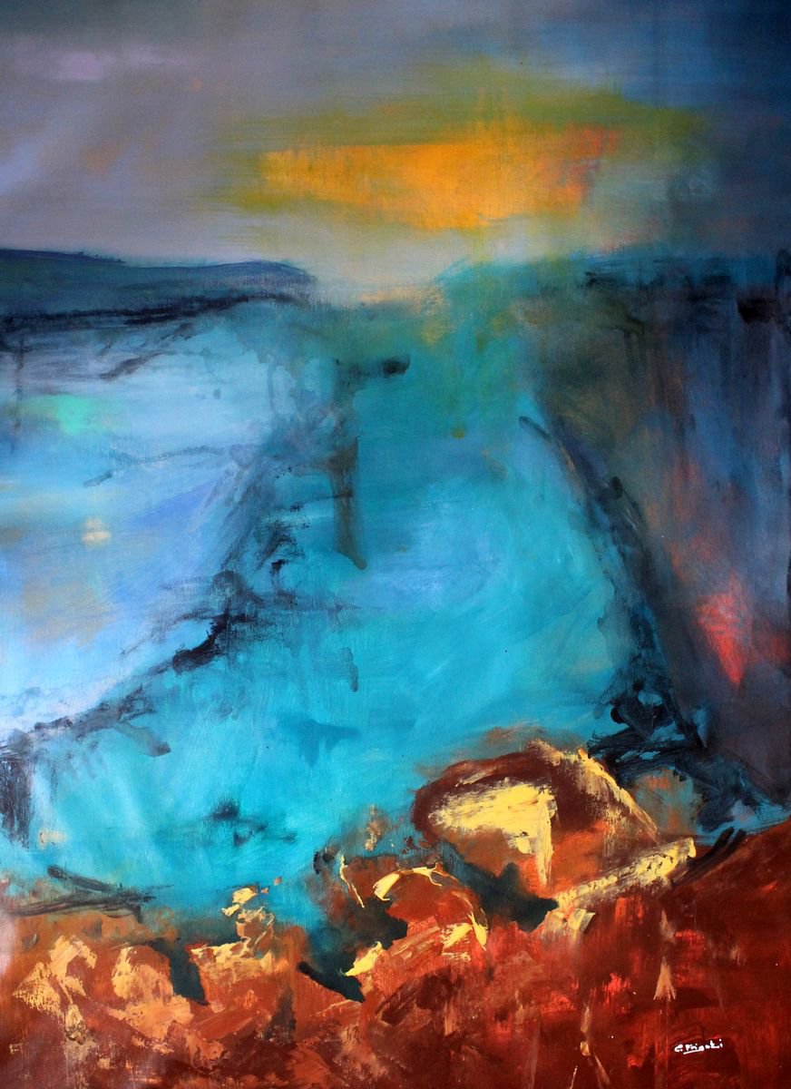 Blue Vertigo #2 - Large original abstract seascape by Cecilia Frigati