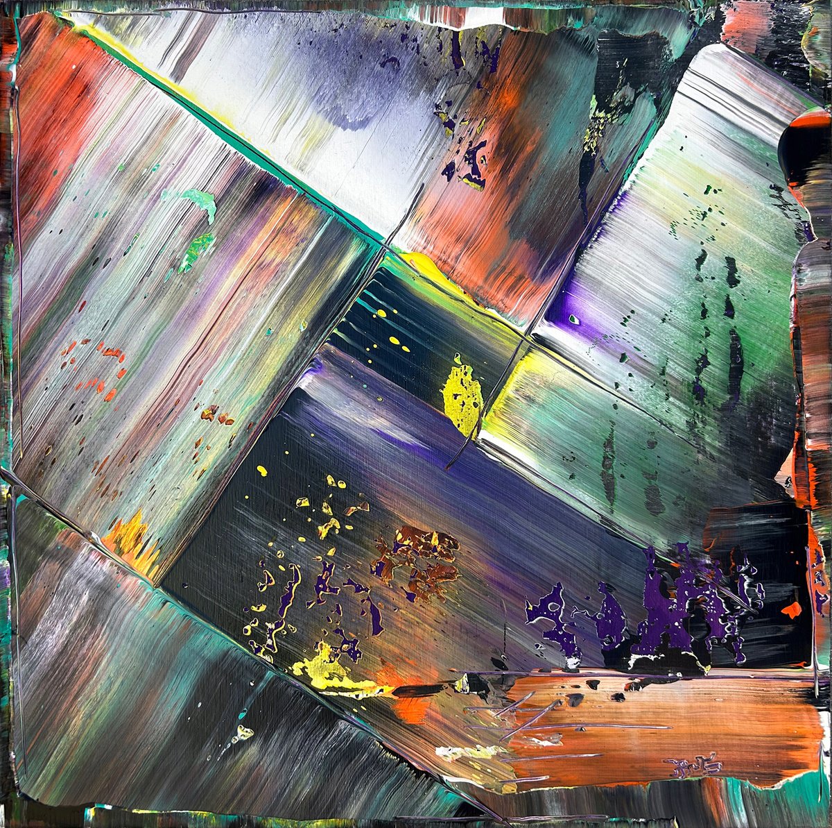 Expressive Abstract Acrylic Painting By Preston M. Smith (Pms), 26 X 26", "Askew", Original Artwork