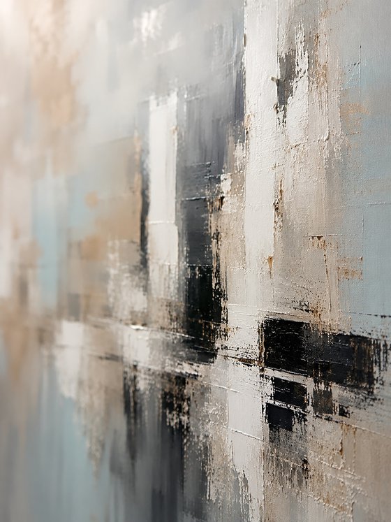 Mistline Cityscape in Pastel Blue and Gold