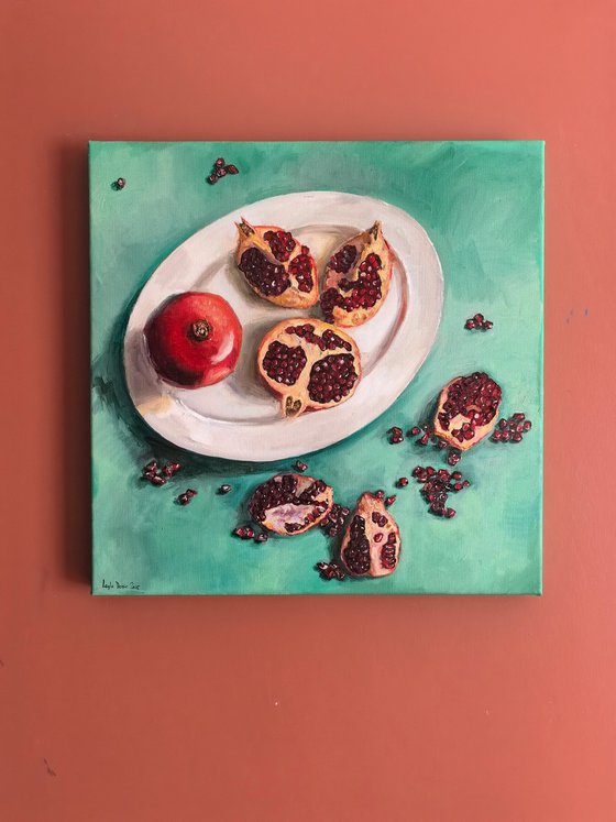 Pomegranates on plate