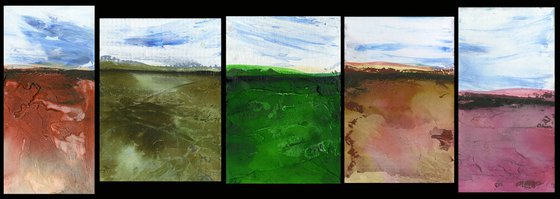 Dream Land Collection 3 - 5 Small Textural Landscape Paintings by Kathy Morton Stanion