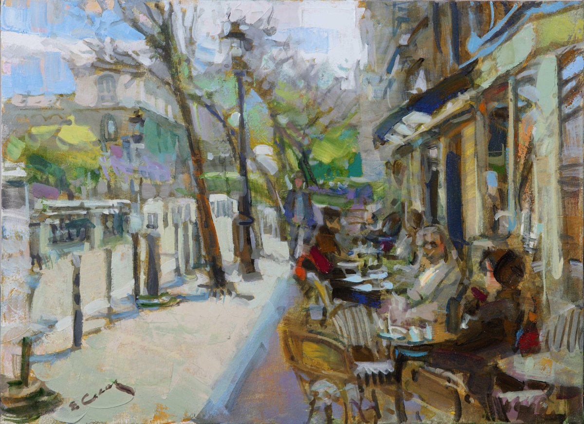 Oil Painting Spring in the city ready to hang by Eugene Segal