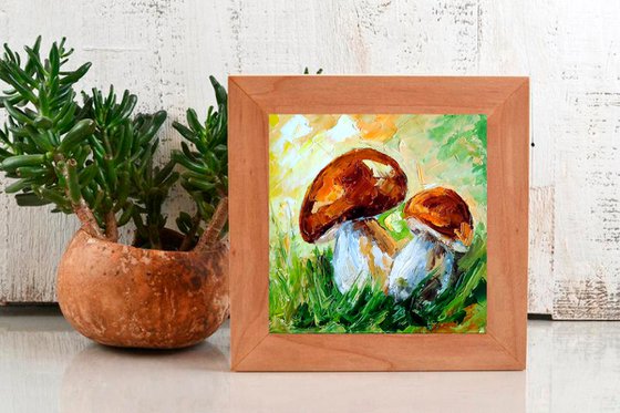 Mushroom Painting Forest Original Art Landscape Artwork Small Wall Art