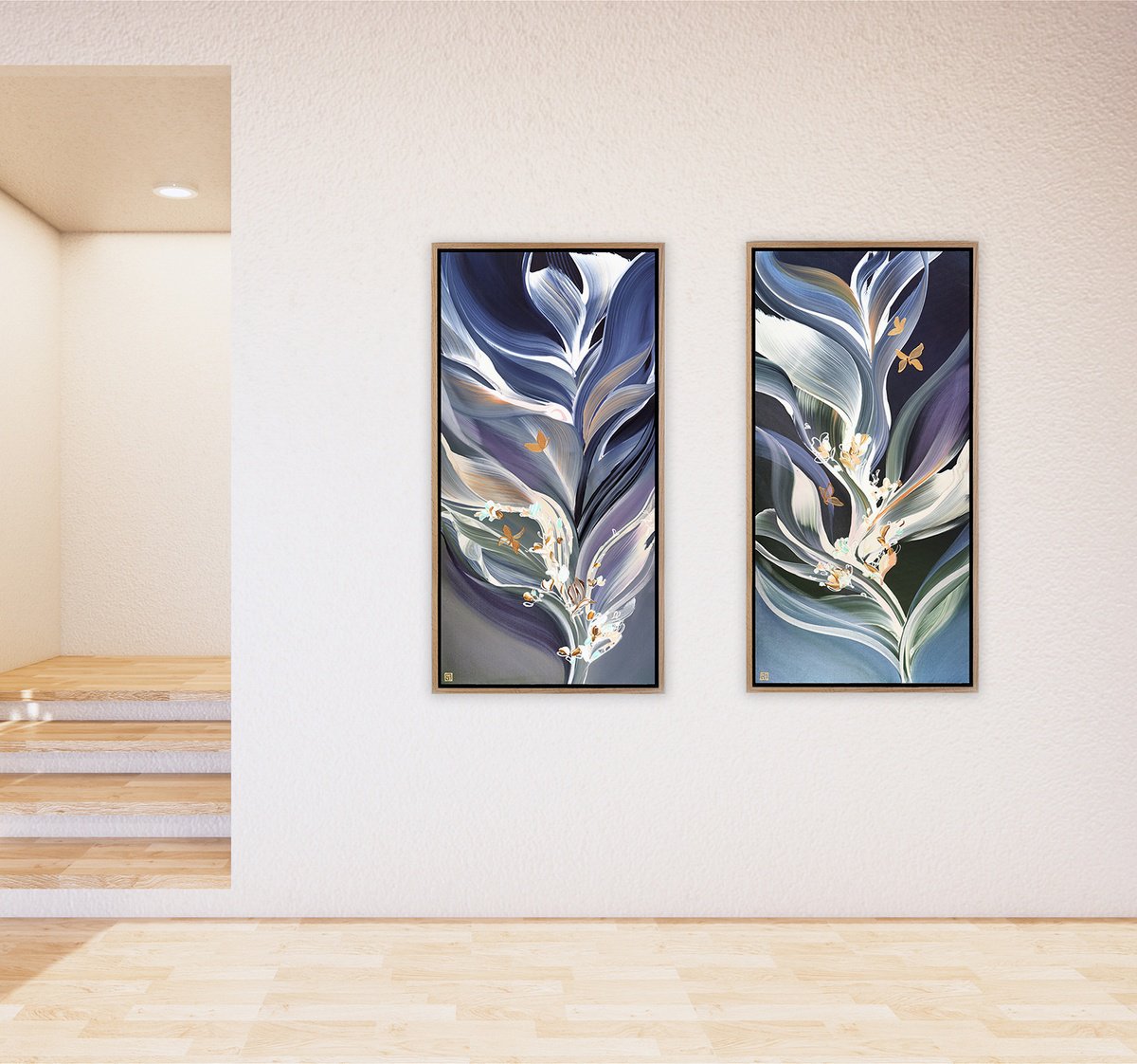 Abstract Acrylic Painting By Novi Lim, 54 X 50", Under The Stars, In The Long Grass Of A Summer Night Diptych, Original Artwork