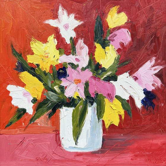 Flowers on a Red Background