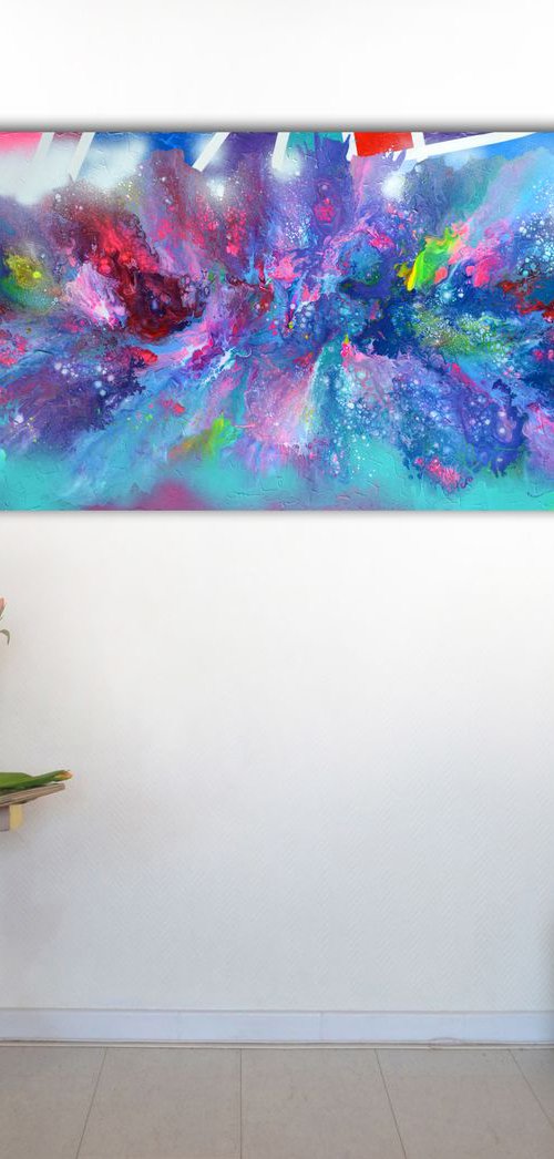 Organic vs. Geometric 3 - 150x60 cm - Big Painting XXXL - Large Abstract, Supersized Painting - Ready to Hang, Hotel Wall Decor by Soos Tiberiu