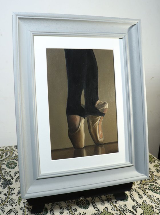 On Pointe, Figurative Oil Painting, Ballerina, Dance, Framed and Ready to Hang