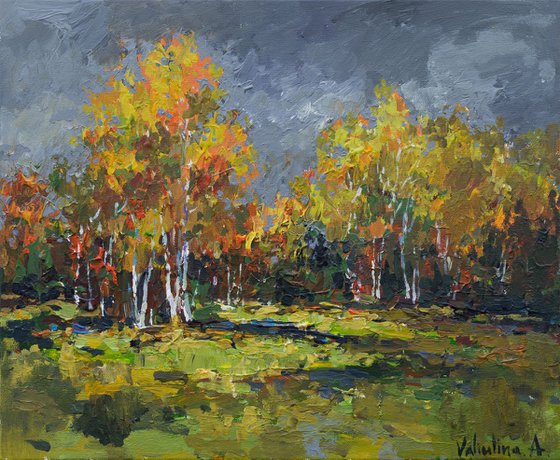 Autumn Birch Grove Landscape painting