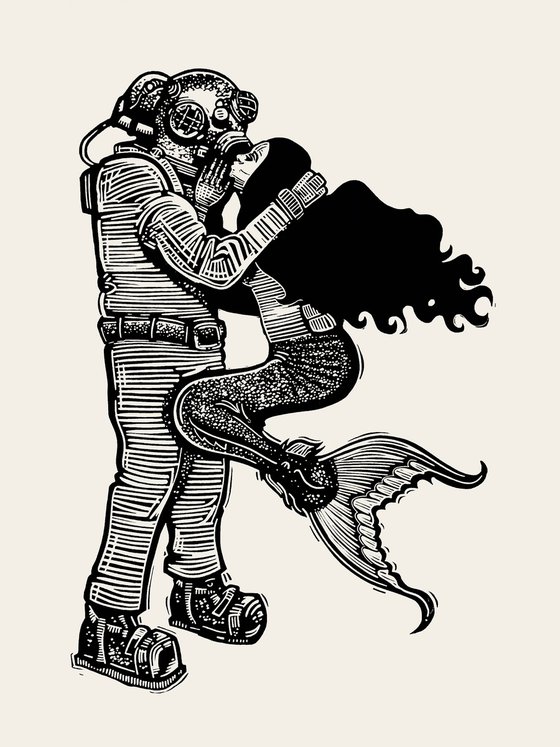 My Underwater Love Revisited - extra large linocut