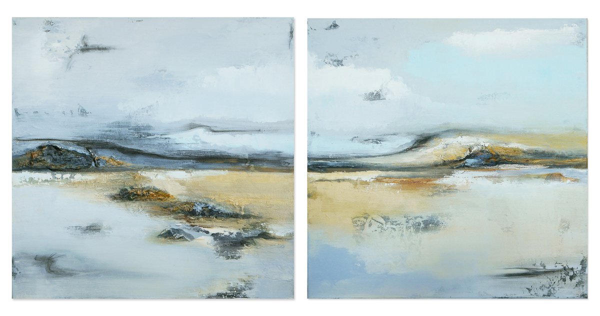 An impressionistic diptich work Coastal Landscape by Olesia Grygoruk