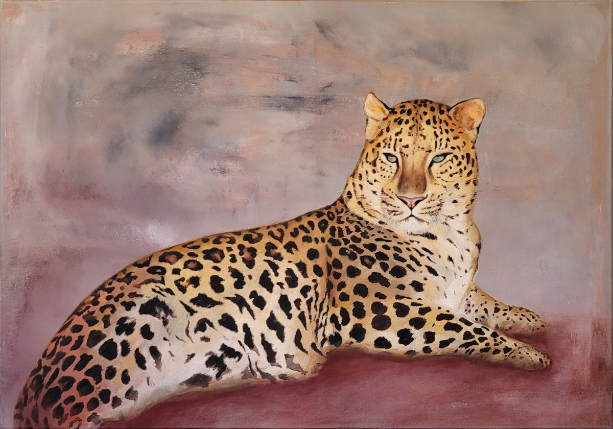 Animal Oil Painting By Lisa Braun, 39 X 28", The Smooth Leopard, Original Artwork