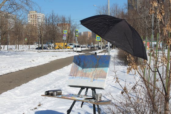 March. The sun is warming