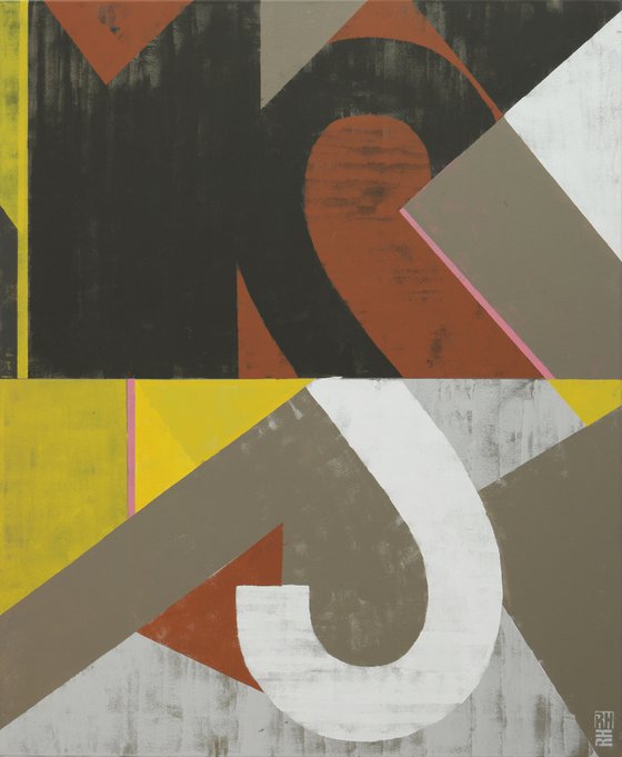 Abstract Painting - Vintage Typopop in Brown - 90x110cm - Ronald Hunter - 14M