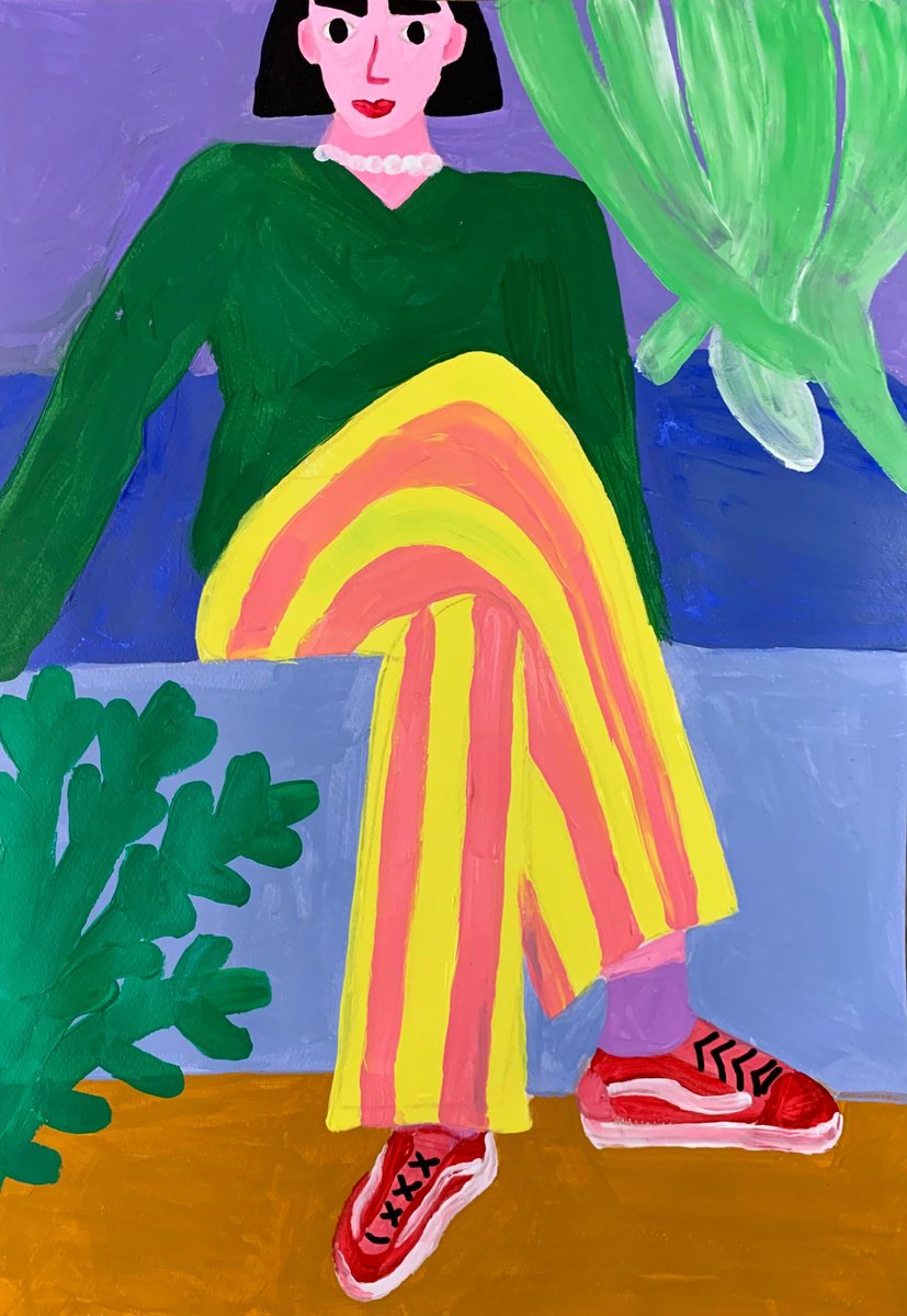 Urban And Pop Portrait Acrylic Painting By Aurora Camaiani, 14 X 20, Holiday On The Coast, Original Artwork