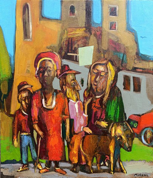Walking with dog(60x50cm, oil painting, ready to hang) by Mihran Manukyan