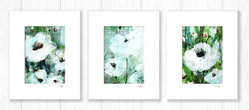 Abstract Floral Collection 1 - 3 Flower Paintings in mats by Kathy Morton Stanion by Kathy Morton Stanion