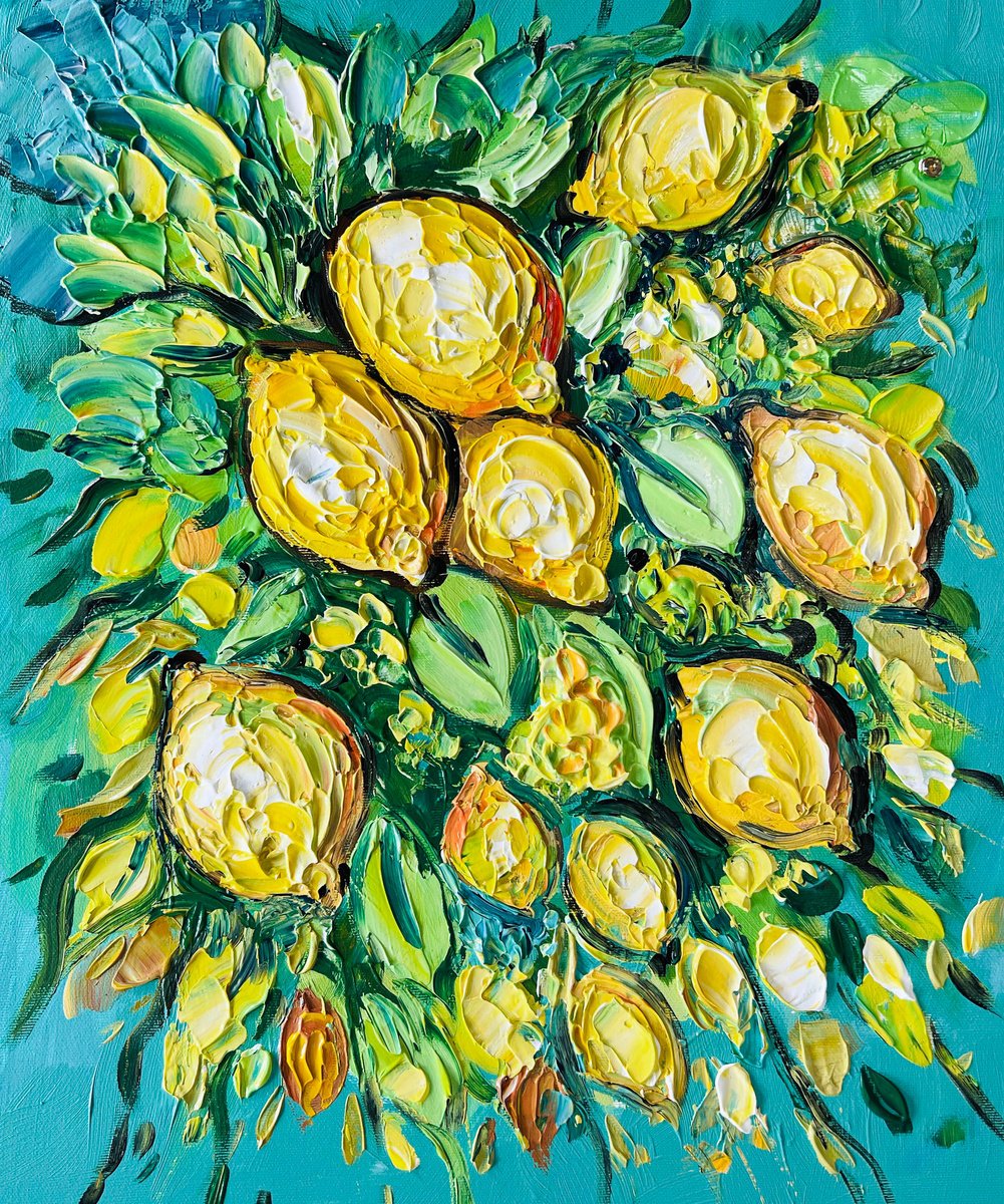Abstract Acrylic Painting By Sandra Zekk, 16 X 20", Lemons Of Sicily, Original Artwork