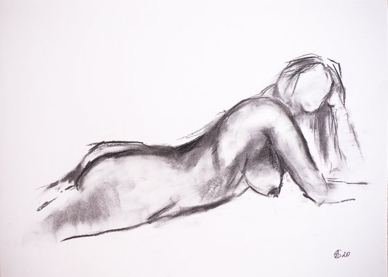 Nude in charcoal. 31. Black and white minimalistic female girl beauty body positive