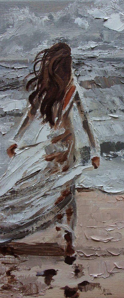 " BY THE SEA ... " original painting SEA spring palette knife GIFT by Monika Luniak