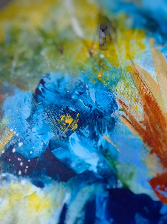 "Dance of the Flowers" from "Colours of Summer" collection, XL abstract flower painting