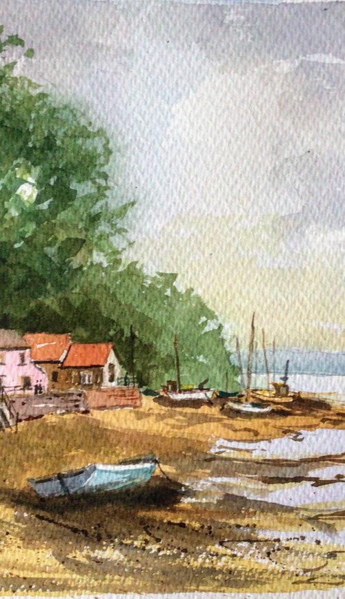 Pin Mill view, an original watercolour painting. by Julian Lovegrove Art